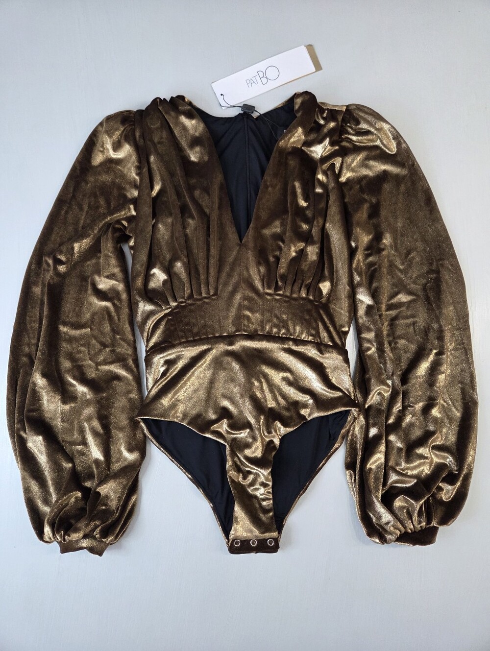 PatBO Metallic Velvet Plunge Bodysuit